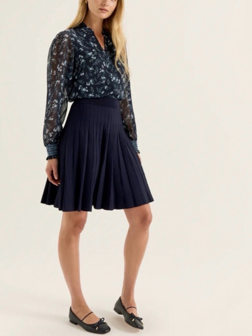 Diane von Furstenberg Pleated Navy A-Line Skirt - Women's Skirt